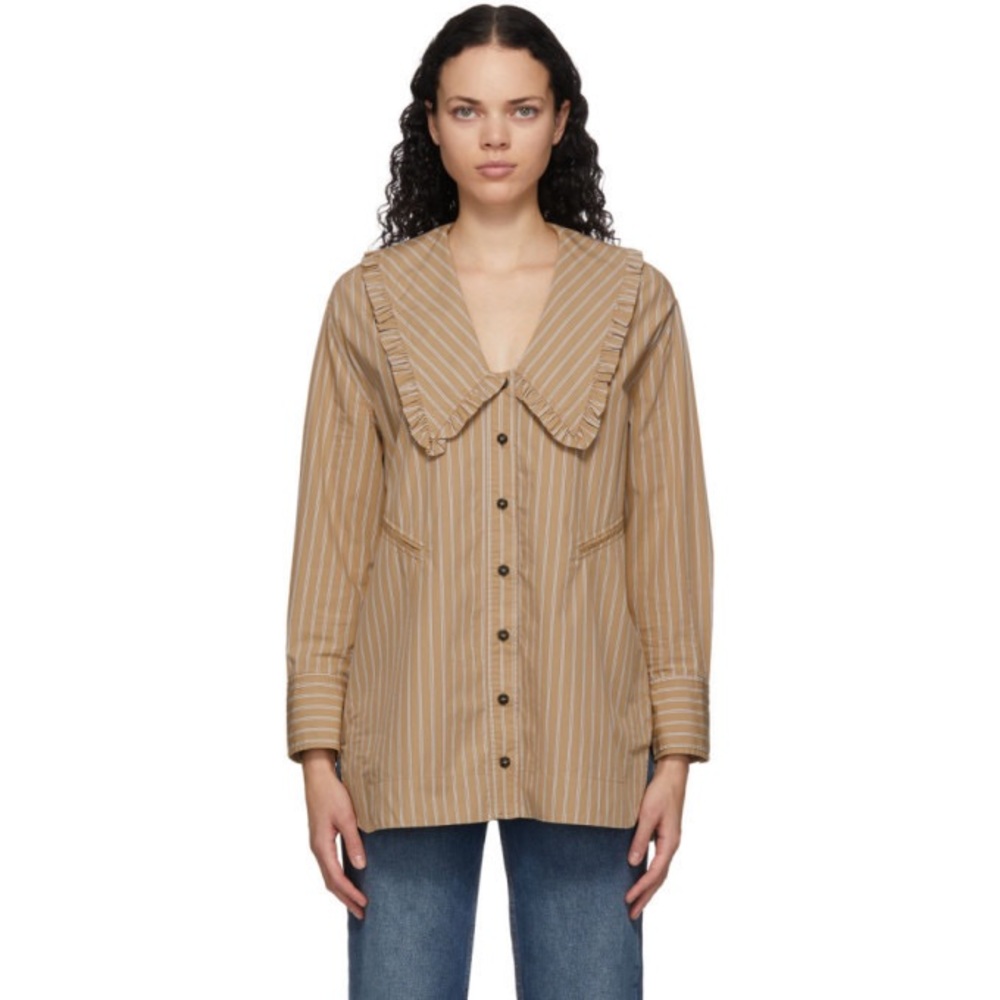 Ganni Tan Oversized Shirt. Size 2